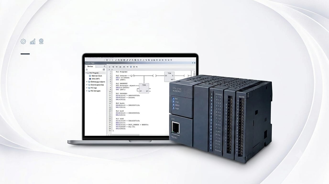 SPS-Programmierung an Laptop und industrieller Steuerung