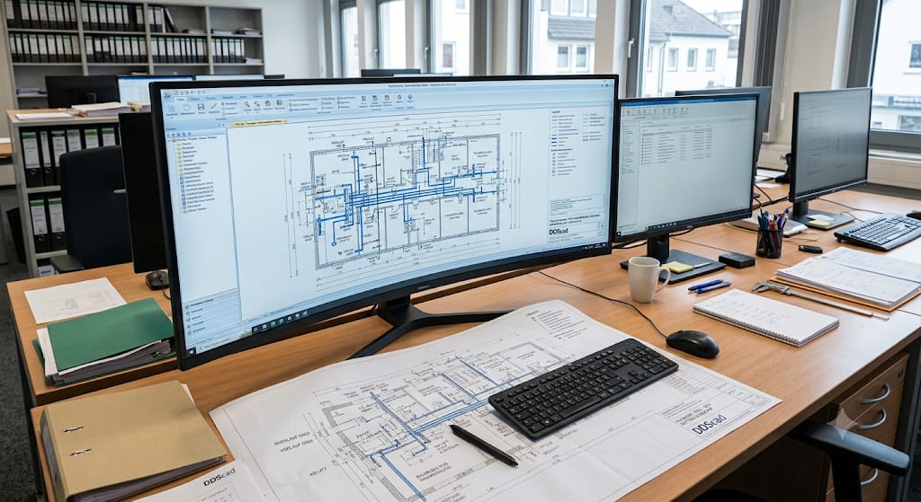 Elektroplanung mit CAD-Software am Bildschirm